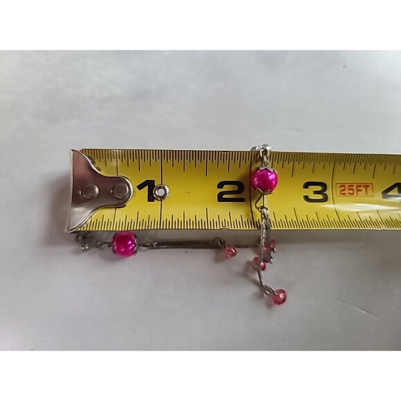 Korean Silver Tone Metal Pink Faux Pearl & Rhinestone Dangling Pierced Earrings - Picture 9 of 10